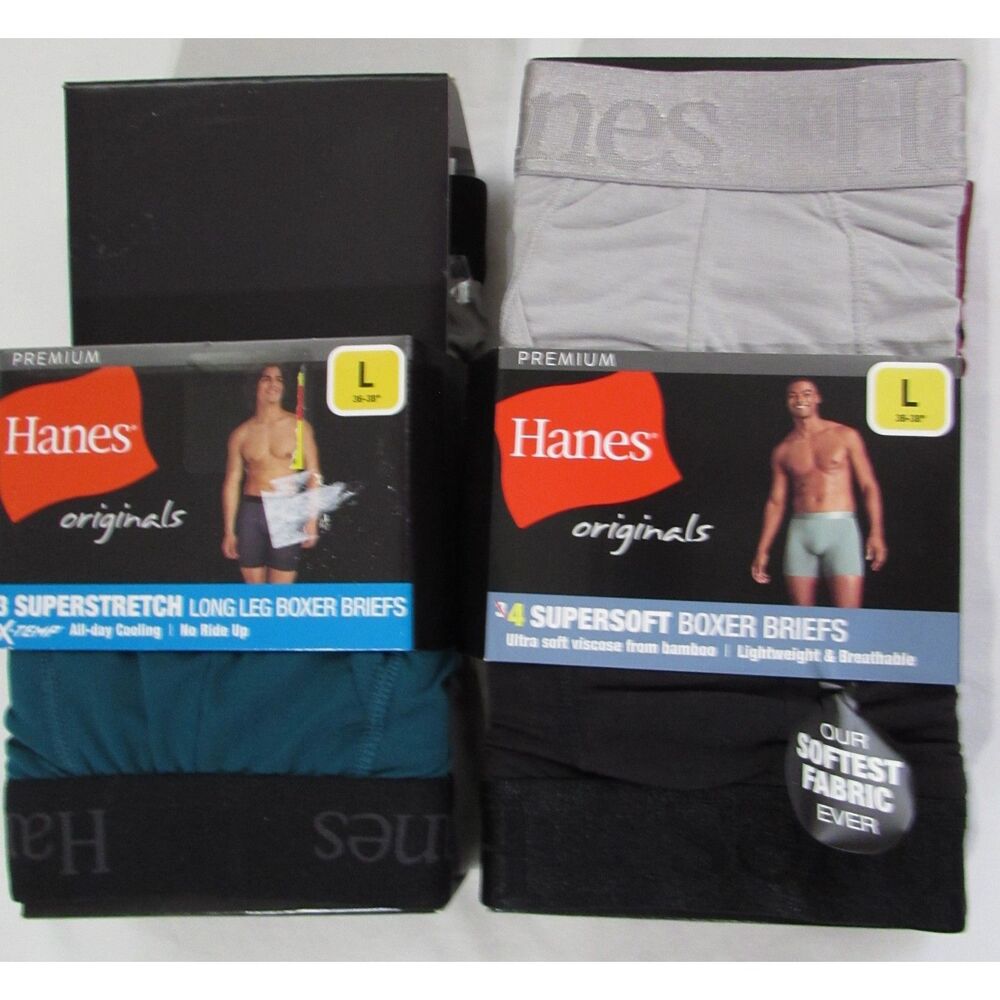 Men's underwear Hanes originals long leg boxer briefs supersoft 6 pair new large